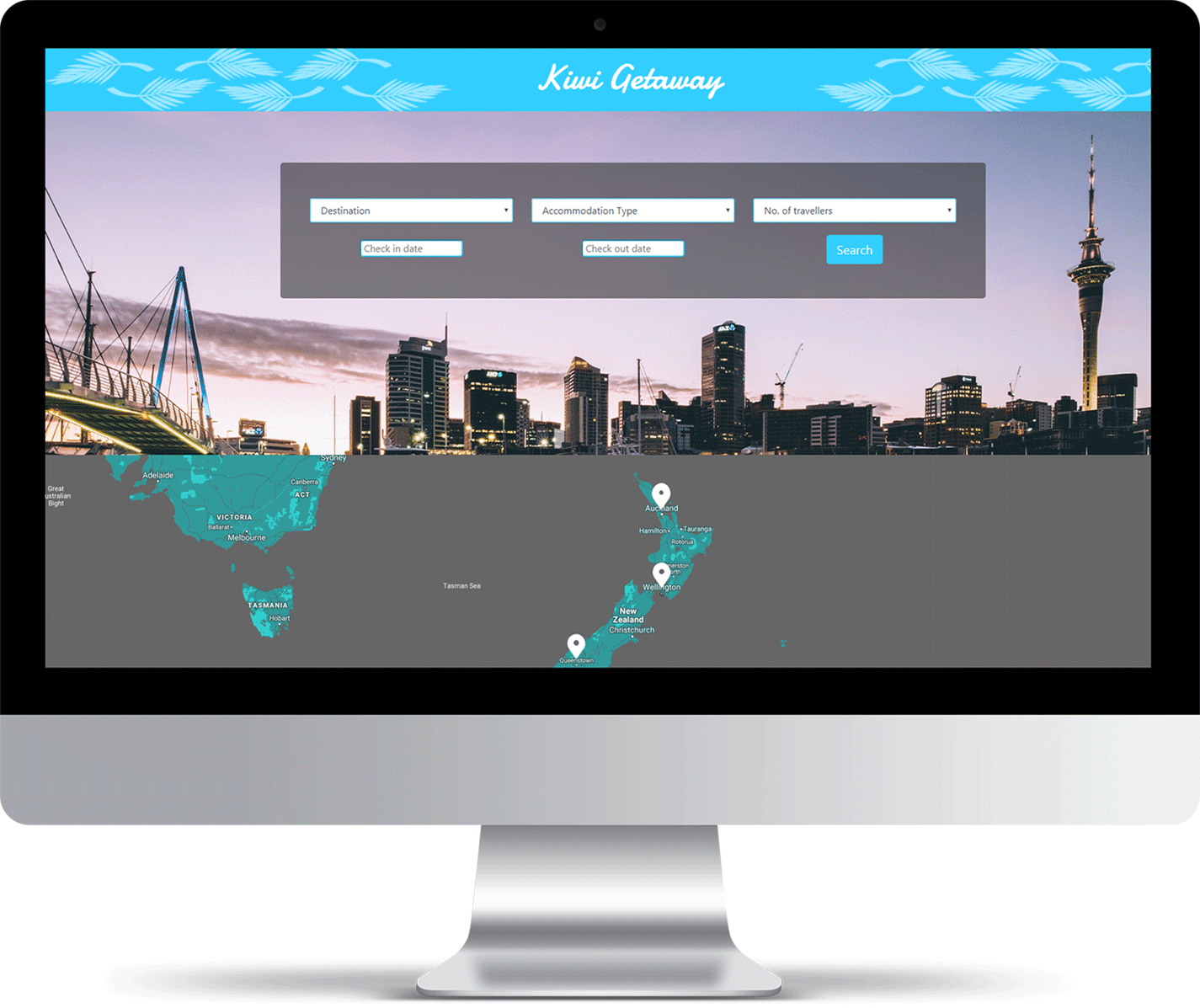 Kiwi Getaway website on desktop